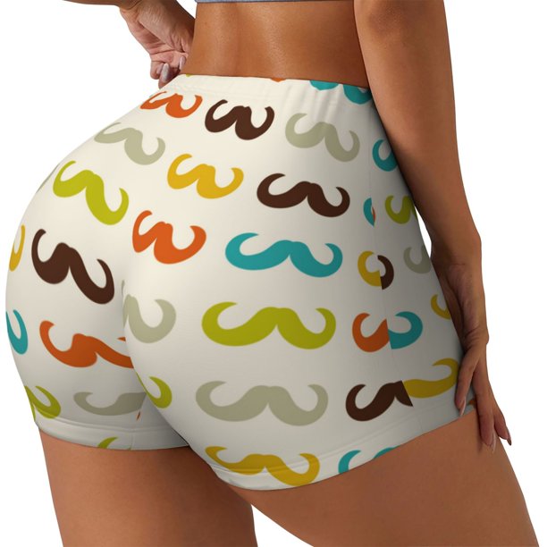 Fotbe Colorful Mustache Shorts Sin Costuras – Shorts Deportivos de Cintura Alta para Mujer, Elásticos para Gimnasio, Yoga, Running o Ciclismo-X-Large