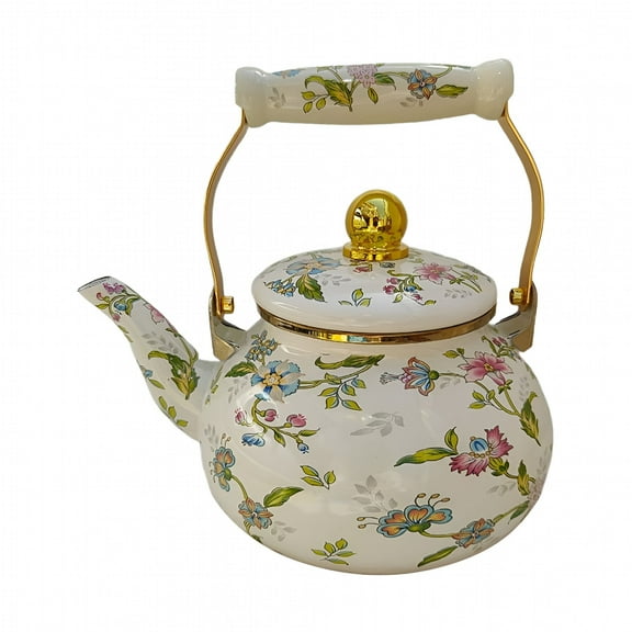 BPPEG Charming Vintage Floral Enamel Tea Kettle Enameled Whistling Teapot with Handle for Kitchen Stovetop