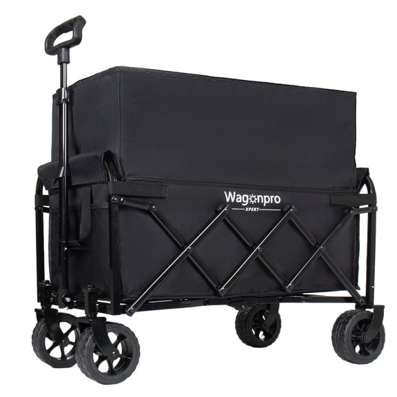 Expandable Dual-Layer Utility Wagon with 5"x2" Wide All-Terrain Wheels, 220lbs Capacity Heavy Duty Folding Collapsible Grocery Cart