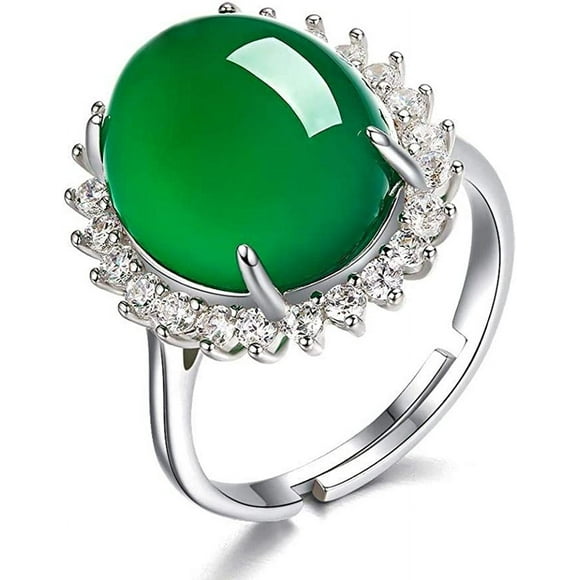 925 Sterling Silver Green Agate Crystal Ring Emerald Vintage Inlaid Opening Adjustable Female Ring Wedding Engagement Jewelry