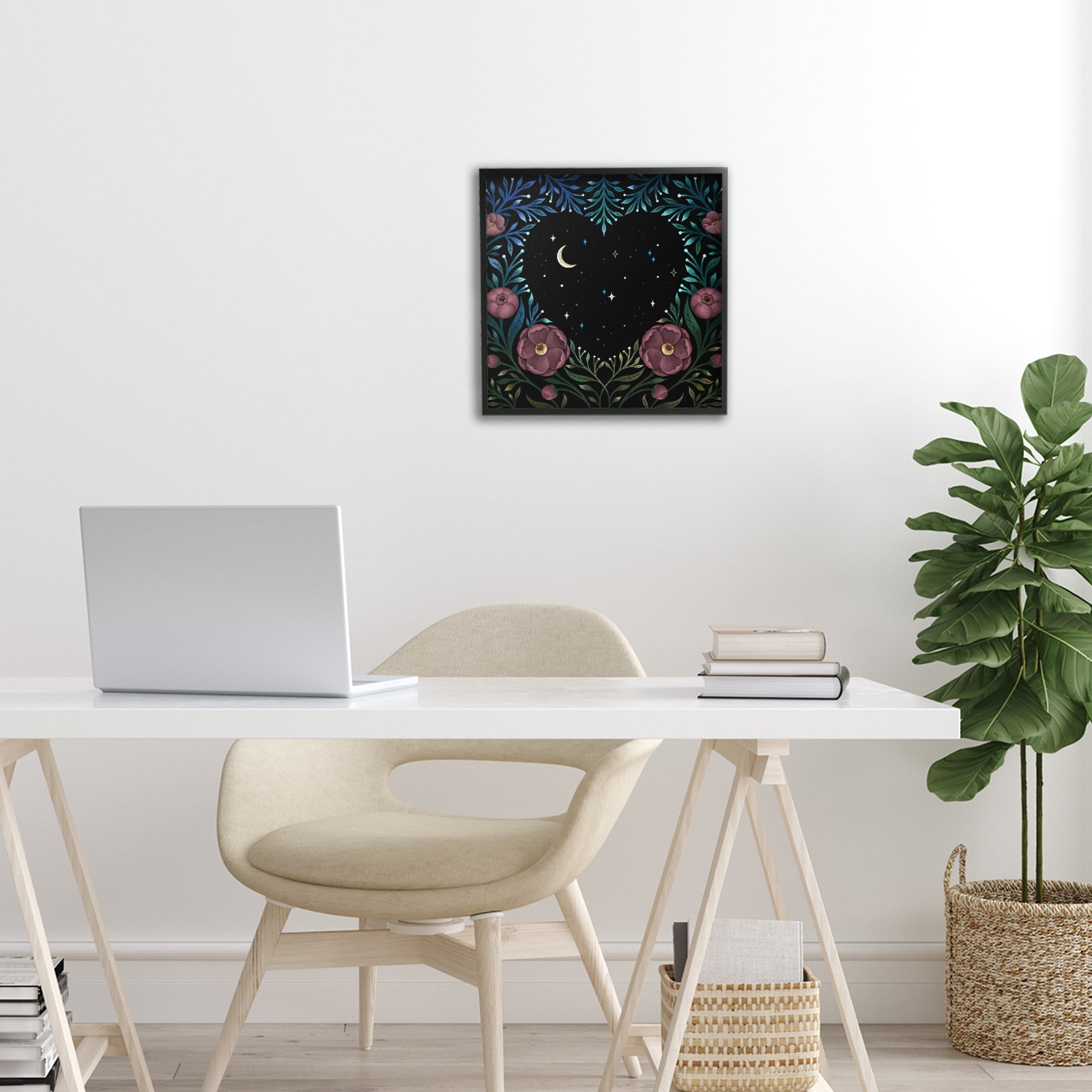Stupell Industries Heart Night Sky Garden Black Framed Giclee Art, design by Episodic Drawings