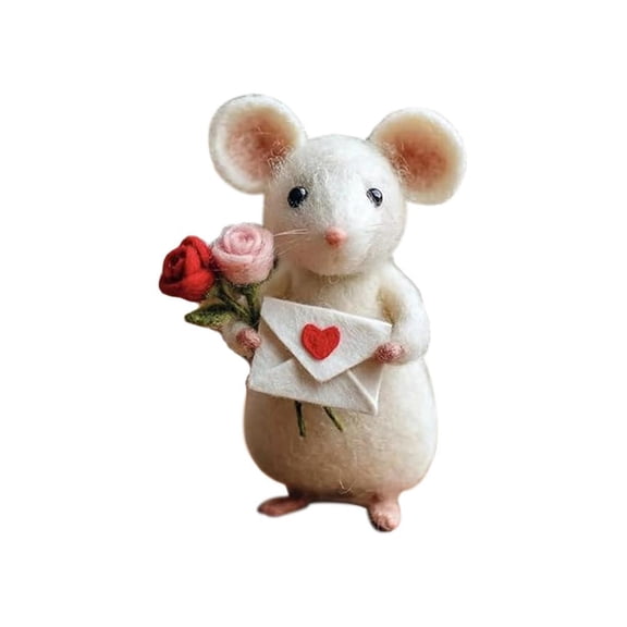 Needle Felted Mouse | Valentine's Day Gift, Charming Handmade Valentine Felt Mice Figurines, Felt Mouse Ornaments Tiered Tray Tabletop Decor, for Festive Home Car Decor