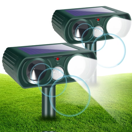 2 Pack Upgraded Ultrasonic Animal Repellent Outdoor Solar Animal Repeller Waterproof with PIR Sensor & Strobe Flashing Lights Pest Repeller Animal Deterrent to Keep Deer Cat Dog Raccoon Mouse Fox Away