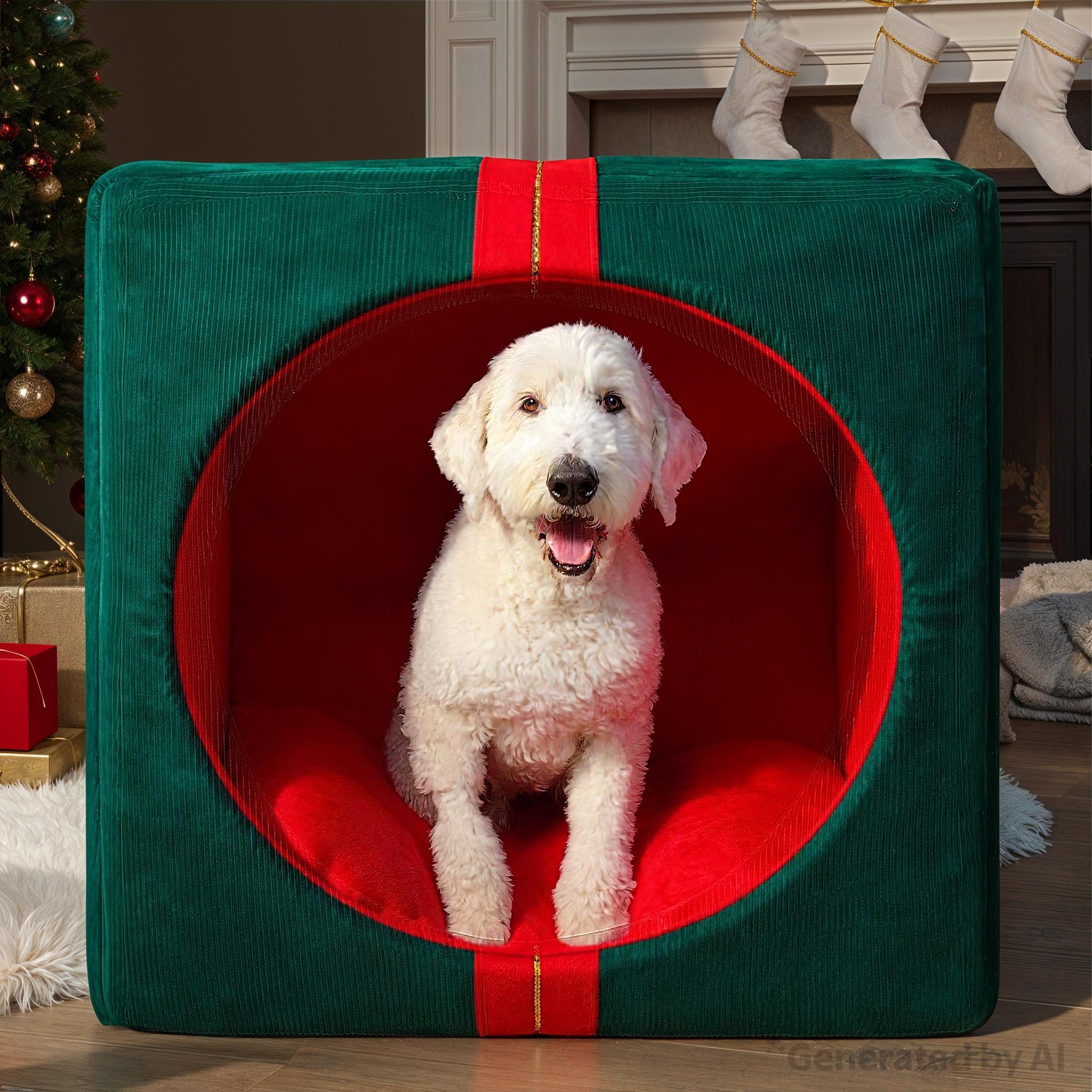 Vibrant Life Holiday Gift Extra Large Pet Bed, Red and Green, 36" x 27" x 36"