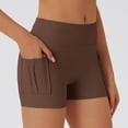 thumbnail image 2 of LIIPEE Women Yoga Shorts Solid Color Elastic High Waist Leggings Shorts With Pockets Female Comfort Fitness Daily Wear Shorts,Coffee,Xxl, 2 of 5