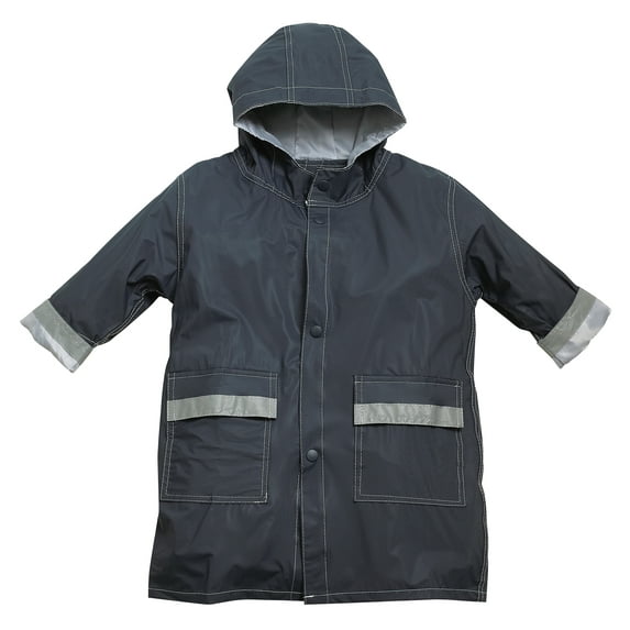 Fit Rite Boys Girls Hooded Waterproof Long Raincoat Full Length Rain Jacket For Children and Toddler With Reflective Stripes (10/12, Navy)