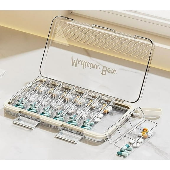 3 Times a Day Pill Organizer 7 Day,Weekly Pill Organizer,Travel Medicine Case for Pills Vitamins, Fish Oil and Supplements,Portable Family, (Clear)