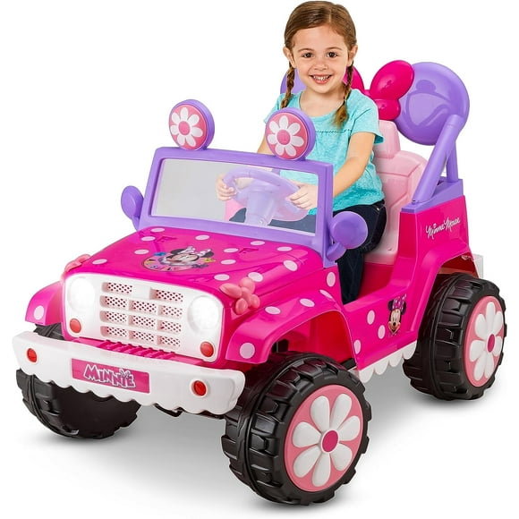 Kid Trax Disney's Minnie Mouse 6V Ride-On Toy, Flower Power 4x4 Battery Powered Outdoor Toy, Kids Ages 3-5 and Up to 60 lbs, Working Headlights, Sounds, Pink Minnie Mouse Ride On, Toddler, Girls, Boys