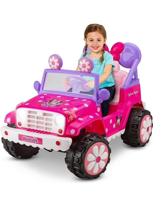 Kid Trax Disney's Minnie Mouse 6V Ride-On Toy, Flower Power 4x4 Battery Powered Outdoor Toy, Kids Ages 3-5 and Up to 60 lbs, Working Headlights, Sounds, Pink Minnie Mouse Ride On, Toddler, Girls, Boys