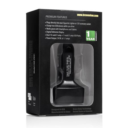 CONAIR BRAVO VIEW CGR-VM31 3.1-AMP DUAL USB CAR CHARGER WITH DIGITAL VOLT METER