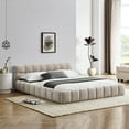 thumbnail image 4 of Queen Bed Frame with Thick Fabric, Chenille Fabric Grounded Queen Size Platform Bed with Headboard and Solid Frame, No Box Spring Needed, Upholstered Bed Frame Queen & Soft Bed Frame, 4 of 8