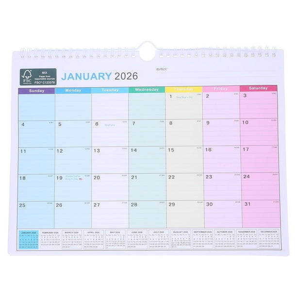 ColoMX Calendario mensual de pared: 2026-2027, 18 meses, planificador mensual colgante con bloques rayados para el hogar, la escuela, los negocios, los horarios académicos.