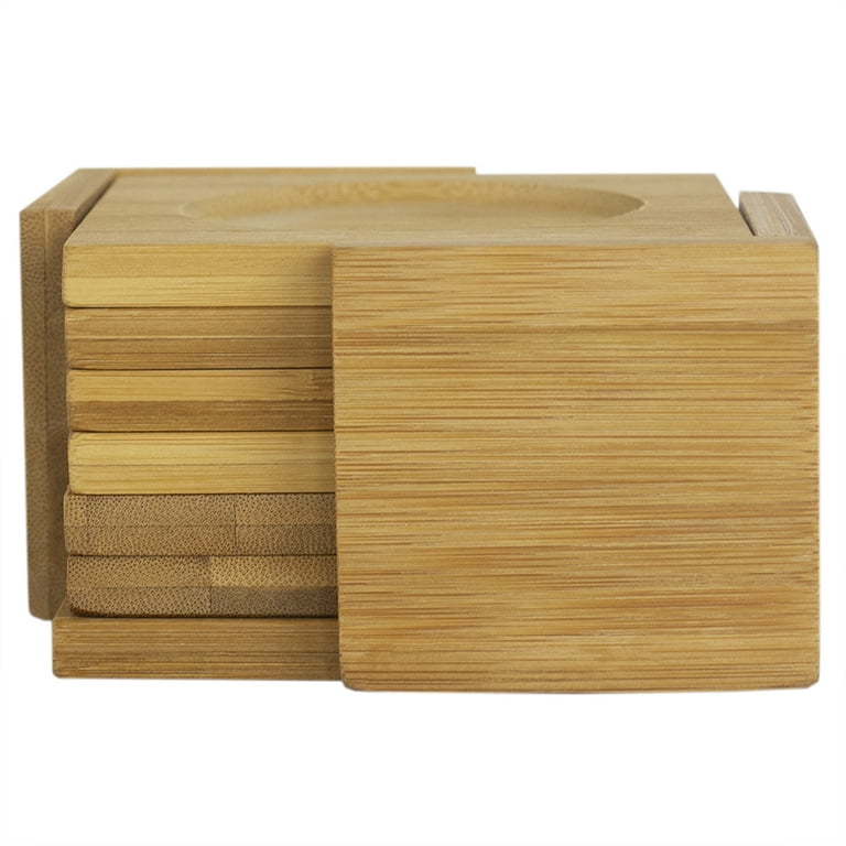 Natural Bamboo Square Coaster with Raised Edge, (Set of 6