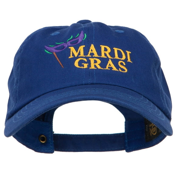 Mardi Gras with Mask Embroidered Washed Cap - Royal OSFM