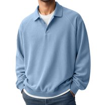 Long Sleeve Polo Shirts for Men Classic Golf Shirt Thermal Pullover Tops Blue XXXXXL