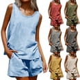 thumbnail image 2 of ShiShine Short Sets for Women 2 Piece Outfits Summer Crew Neck Tank Tops Linen Shorts Loose Fit Travel Beach Outfits, 2 of 7