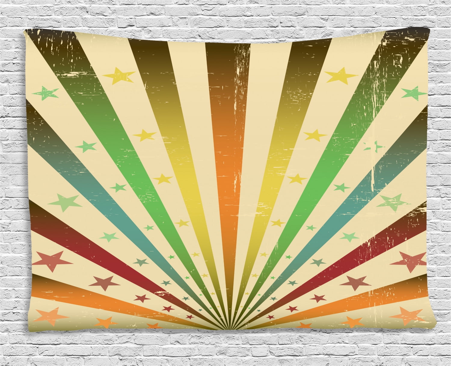 Vintage Rainbow Tapestry, Worn Out Effect with Colorful Stripe and