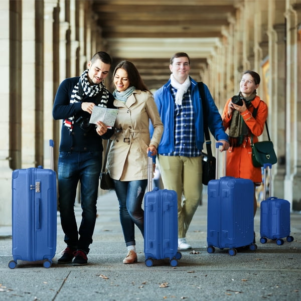 Complete 4-Piece ABS Luggage Set with Diamond Pattern & Reinforced Corners (Deep Blue)