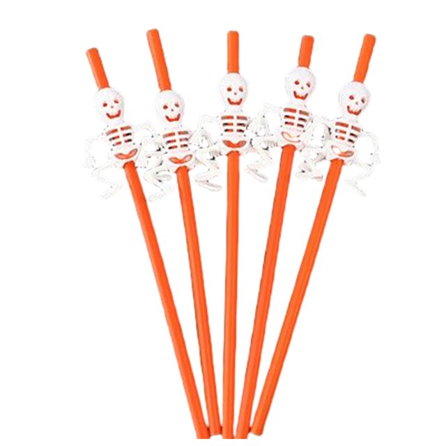 5 piezas de pajitas para beber, accesorio de fiesta, diseño especial, decoración de Halloween, barra de flexibilidad, mano de obra, utensilios Kits de decoración para fiestas Naranja/Blanco Bewildely HA069399-03