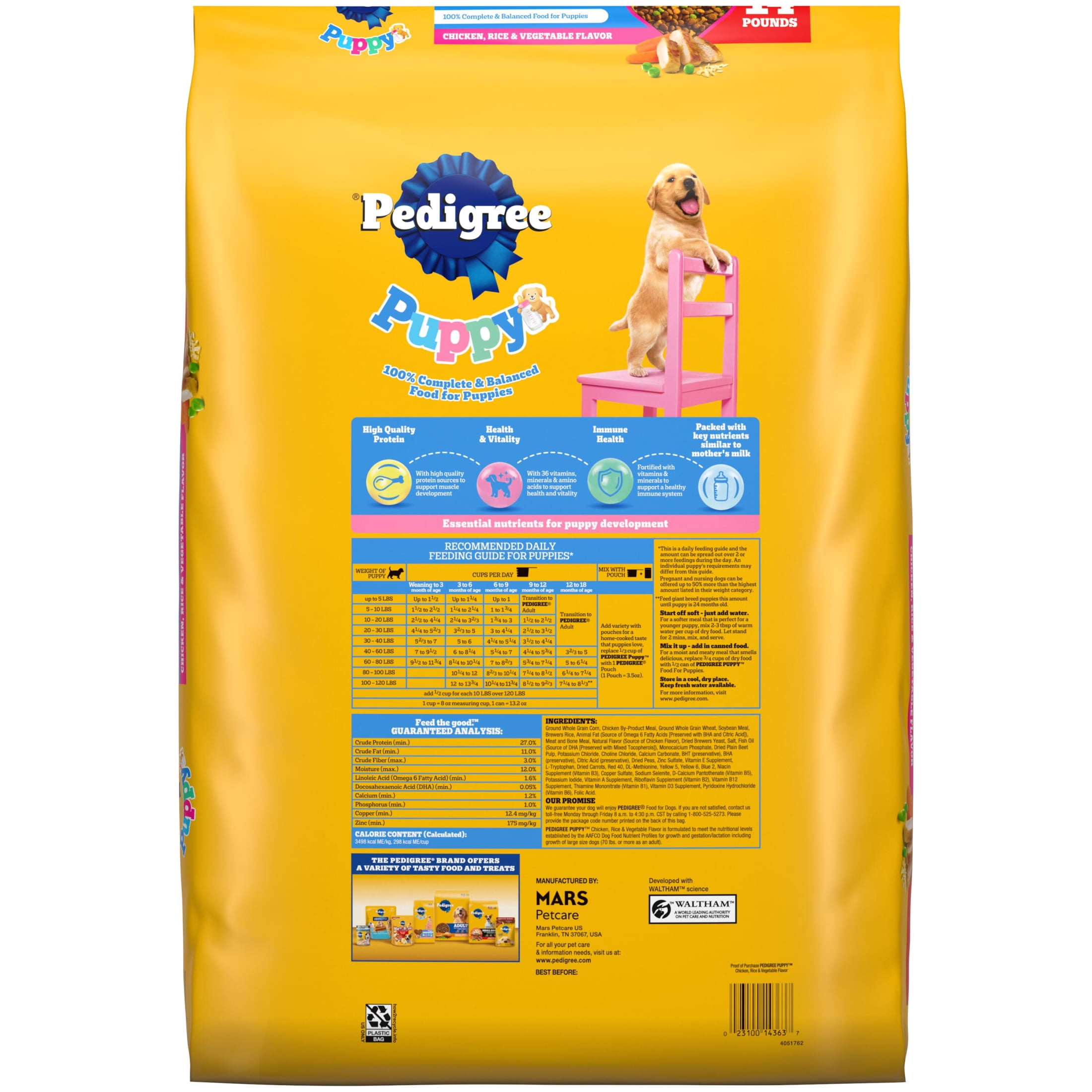 Pedigree Puppy Growth & Protection Chicken & Vegetable Flavor Dry Dog Food, 14 Lb Bag