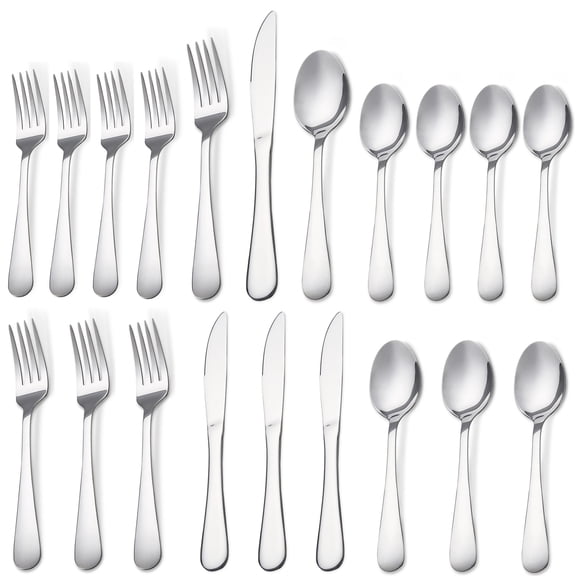 Koomade Flatware Set for 4, 20 Pieces Stainless Steel Silverware Sets Service for 4, Cutlery Utensil Set Fork Knife Spoon Set, Dishwasher Safe, Silver