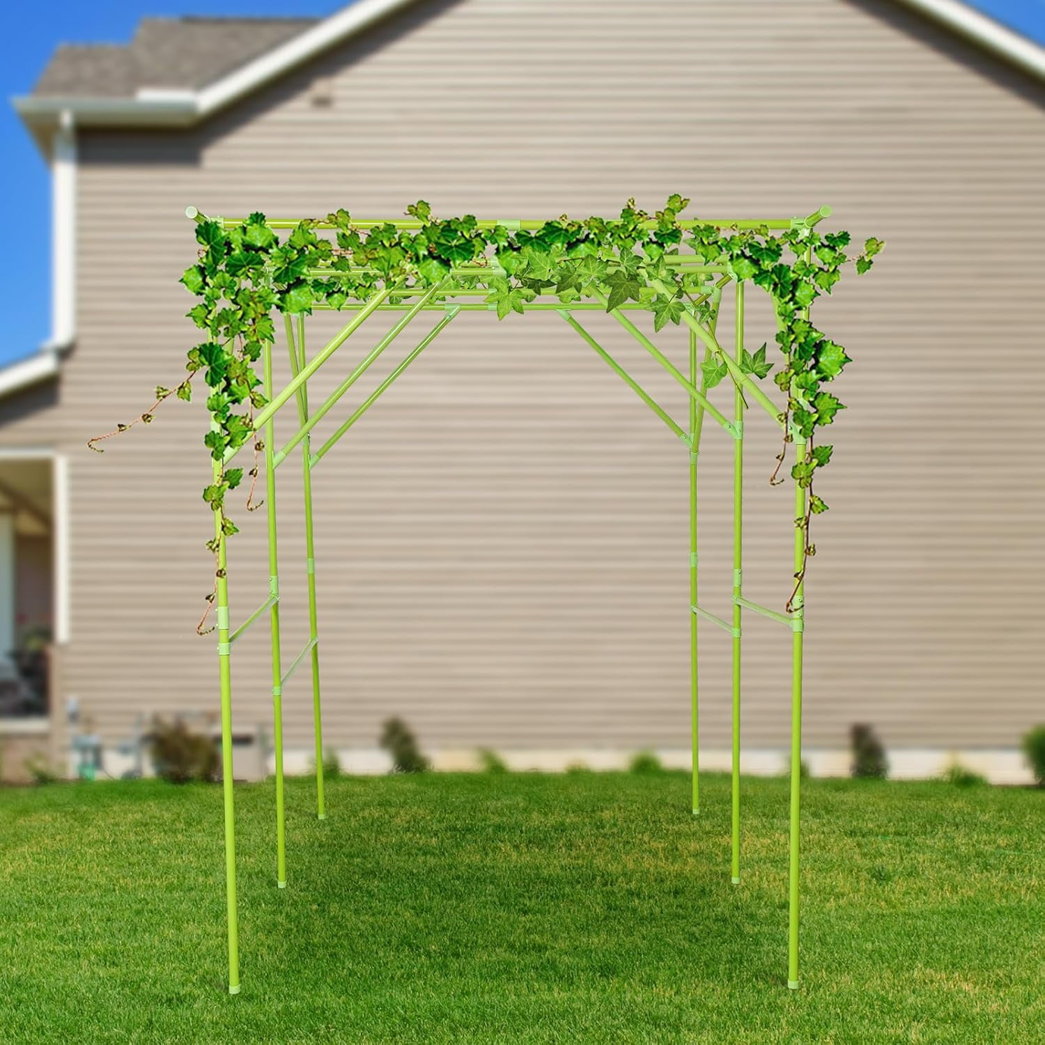 Extra Large Garden Arch Trellis, Metal Arbor Pergola, Grape Vine Trellis Rack for Climbing Plants, Vegetables, Fruits, Cucumbers,Peas,Beans,Outdoor Yard,Garden Gazebo (Green, 78.74*59.06*78.74 in)