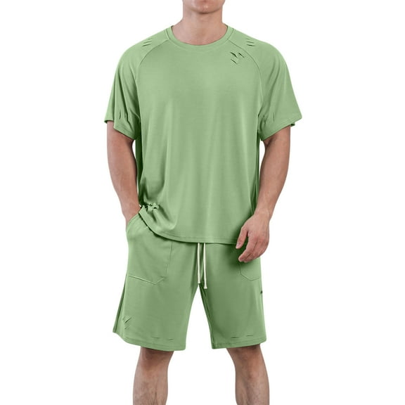 Aofany Summer Mens Sweat Suits Sets Jogging Suits 2 Piece Casual Short Sleeve Tee Shirts and Sport Shorts Set