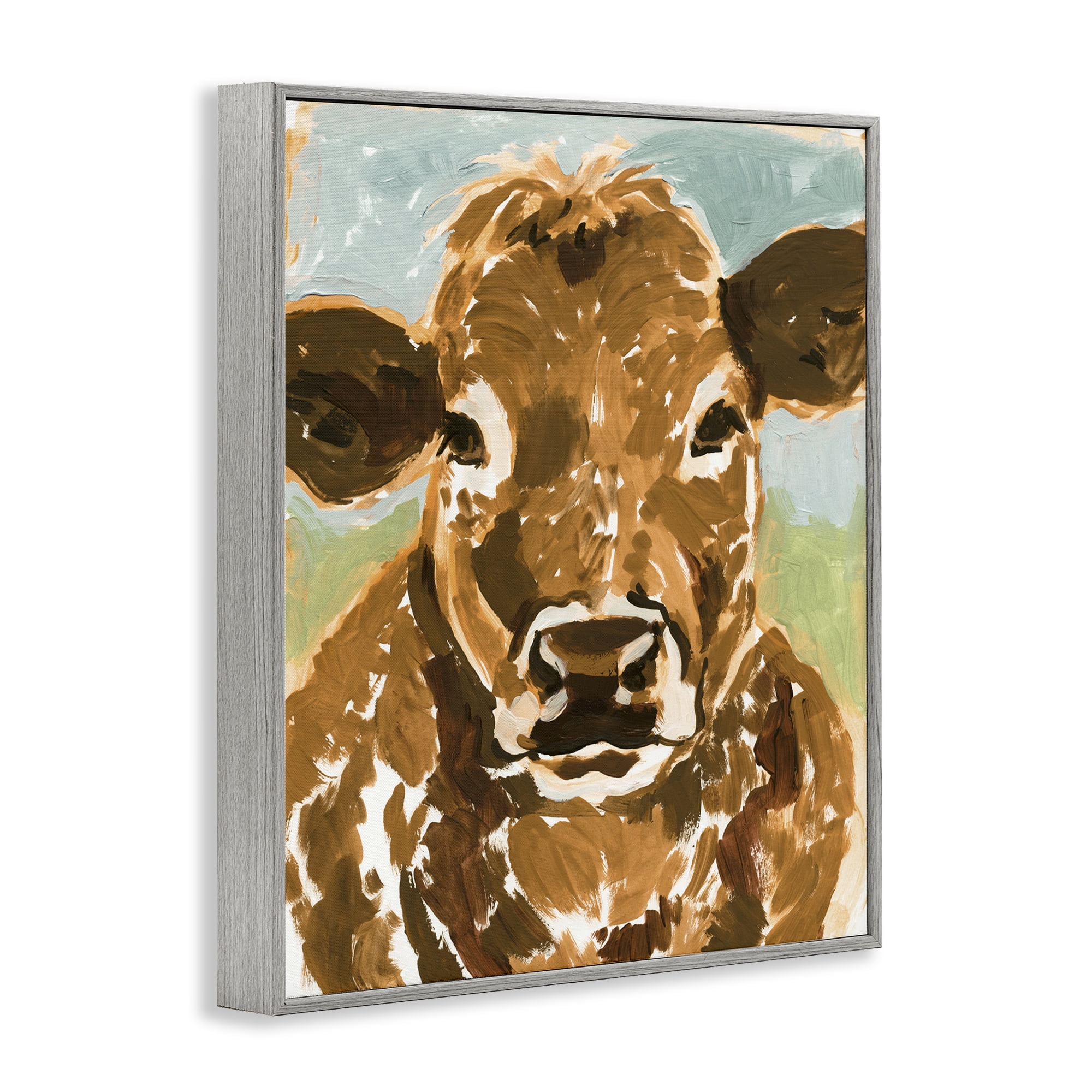 Stupell Industries Spotted Cattle Calf Animals & Insects Painting Gray Framed Art Print Wall Art, 11 x 14