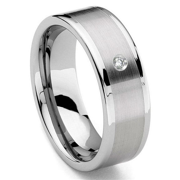 Titanium Kay Tungsten Carbide 8MM Flat Diamond Comfort Fit Mens Wedding Band Ring with Brush Center Sz 10.0