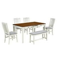 thumbnail image 3 of Mid-Century 6-Piece Wood Dining Table Set, Kitchen Table Set with Drawer, Upholstered Chairs and Bench, Butter Milk, 3 of 6