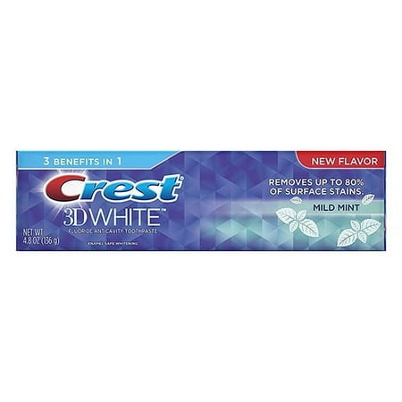 Crest 3D White Whitening Toothpaste, Mild Mint, 4.8 Oz, 2 Pack