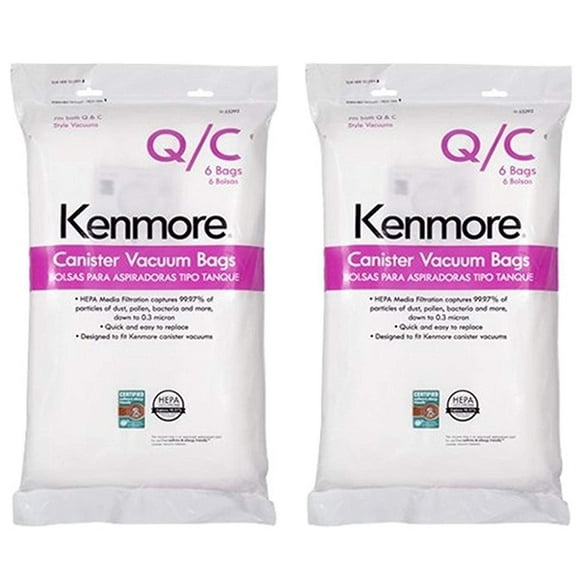12 Pk Kenmore Style C & Style Q 20-53292 5055 50557 50558 Hepa Filtration Canister Vacuum Bags. Also Fits Panasonic C-5, C-18