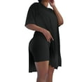 thumbnail image 3 of ibiyuan Womens Sweat Suits 2 Piece Set Women's Fashion Short Sleeve Suit Set Solid Color Mid Length Slit Shorts Outfit Casual Summer Two Piece Coordinated Ensemble, 3 of 5
