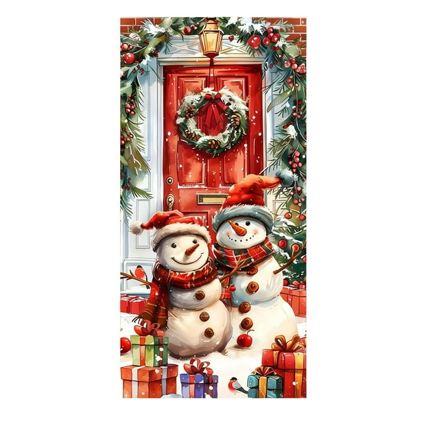 Qiulaii 2 Pcs Rideau de Porte Festif de Noël, Décor de Vacances en Polyester Durable, Installation Facile Rideau de Porte Réutilisable pour Décoration Saisonnière Maison & Magasin 35*73 Po