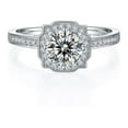 thumbnail image 2 of 1 Carat Round Cut Diamond Halo Moissanite Engagement Ring In 18k White Gold Plating Over Silver, 2 of 4
