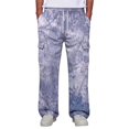 thumbnail image 2 of Relaxed Fit Cargo Pants For Men Elastic Drawstring Waist Casual Work Pants Tie‑Dye Print Wide Leg Long Trousers, 2 of 7