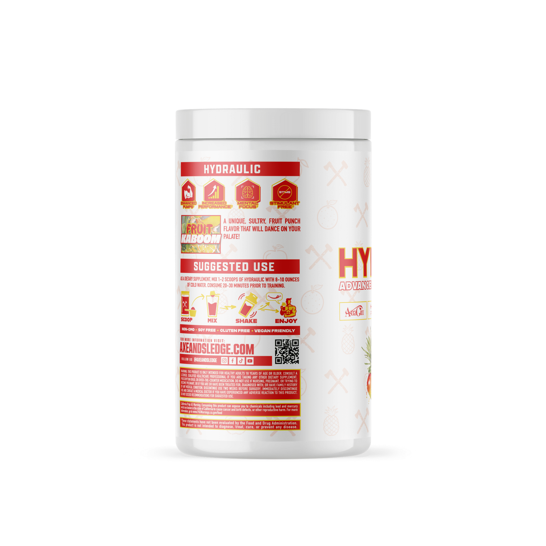 Axe & Sledge Hydraulic Stim-Free Pre-Workout Powder for Men & Women | Performance, Stamina, Focus, Pumps | L-Citrulline, Beta Alanine, Creatine, Caffeine-Free, Fruit Kaboom