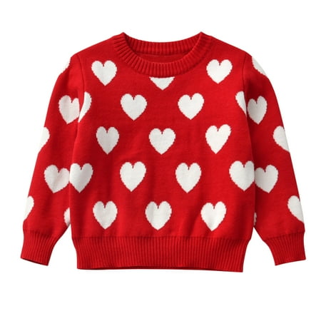 

Baby Girl Sweatshirt Clearance Heart Jacquard Crew Neck Pullover Sweatshirt Trendy Fashion Sweater Top Fall Outfit Red 4-5 Years