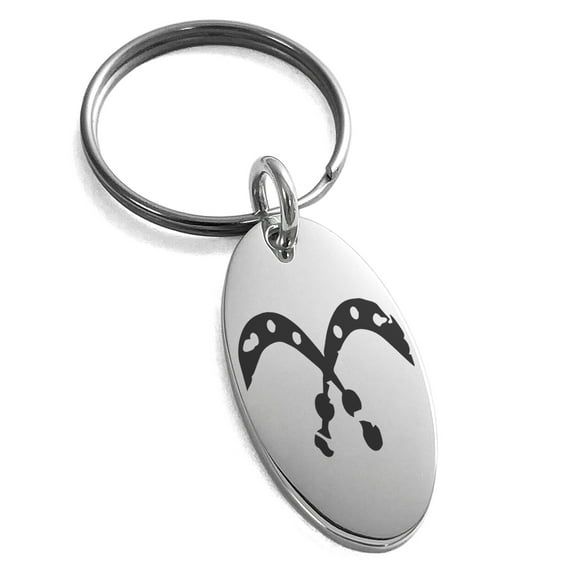 Stainless Steel Ancient Tribal Courage Rune Engraved Small Oval Charm Keychain Keyring