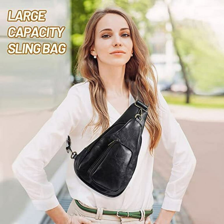 Retro PU Leather Sling Bag, Classic Multi Pockets Chest Bag,  Multifunctional Crossbody Bag For Outdoor Travel Sports Hiking Cycling,  Small Fanny Pack with Wide Shoulder Strap, Versatile Waist Bag Lightweight  Shoulder Satchel