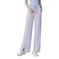 thumbnail image 1 of Chbgutlmr Wide Leg Pants for Women Elastic Waist Side Split Ruched Solid Color Trendy Trousers with Pockets, 1 of 5