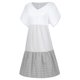 thumbnail image 4 of Qucoqpe - Vestido corto informal de talla grande para mujer, de verano, holgado, a la moda, con cuello en V, rayas, lunares, manga corta, volantes, dobladillo escalonado, de lino, para playa y sol,, 4 of 5