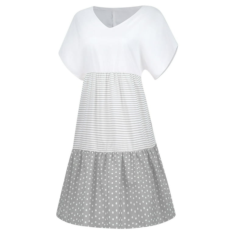Casual Striped Patchwork V Neck Printed Dress Dresses Casual Striped Patchwork V Neck Printed Dress Dresses