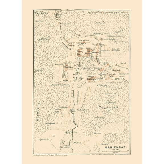 Historic Map - Marianske Lazne Czech Republic - Baedeker 1896 - 23 x 31.33 - Vintage Wall Art