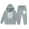thumbnail image 6 of Hwmodou Toddler Girls Outfit Sets Kids Girl Boy Long Sleeve Letter Printed Lightweight Hoodie Sweatshirts And Long Pants Set Outfit,2-Piece,Size 2-13Y, 6 of 7
