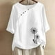 thumbnail image 2 of Blusas de Manga Corta para las Mujeres Impresas Cuello Redondo Camiseta Casual, Blusa de Algodón de Imitación para las Mujeres, 2 of 4