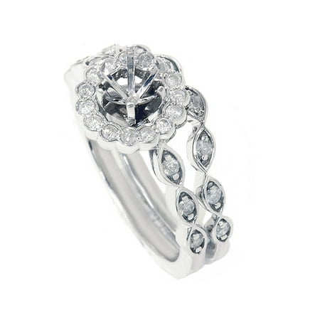 White Gold Semi Set - 1/2ct Vintage Diamond Ring Semi Mount Bridal Set 14K White Gold