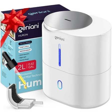 

Geniani Top Fill 2L Cool Mist Large Humidifier & Essential Oil Diffuser for Home - Smart Aroma Ultrasonic Air Humidifier for Large Room Bedroom Baby Kid - Easy to Clean & Fill Auto Shut Off Quiet
