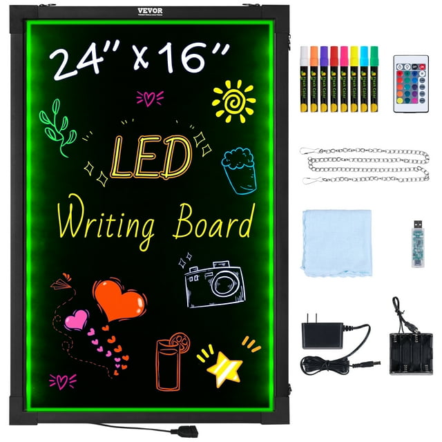 VEVOR LED Message Writing Board, 24"x16" Illuminated Erasable Lighted Chalkboard, Neon Effect Menu Sign Board, Drawing Board with 8 Fluorescent Chalk Markers and Remote Control