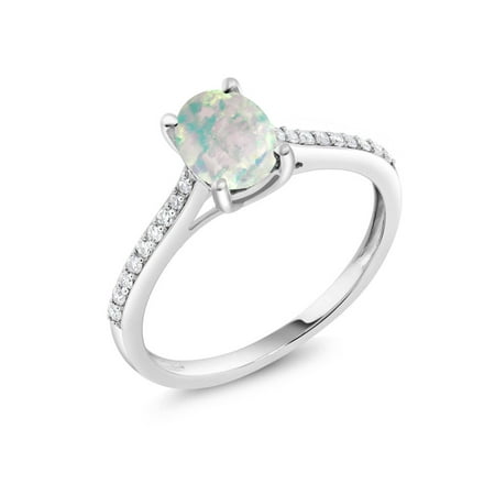 opal diamond ring cabochon simulated 10k accent oval engagement gold